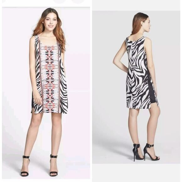 Vince Camuto Zebra Print Crepe de Chine Mini Shift Dress Sz 4 - Picture 9 of 11